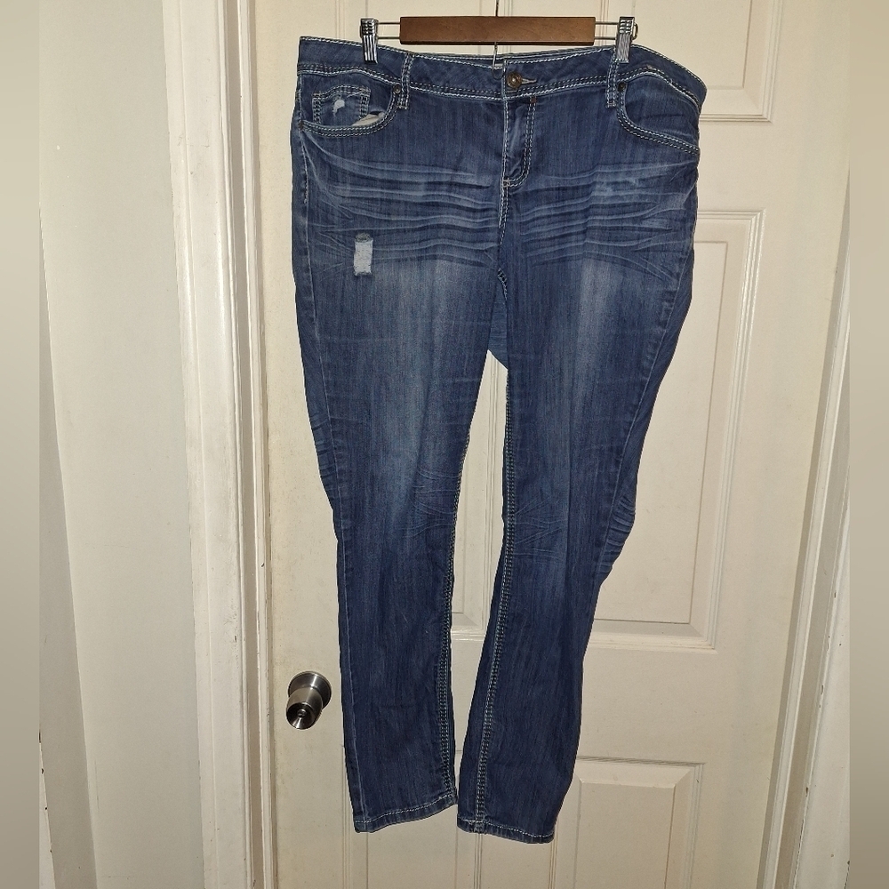 YMI Blue Skinny Jeans with Distressed Details